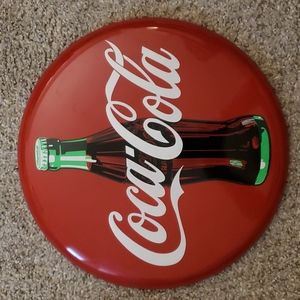 Coca Cola Button Metal Sign 16" Tacker Type Sign 1990